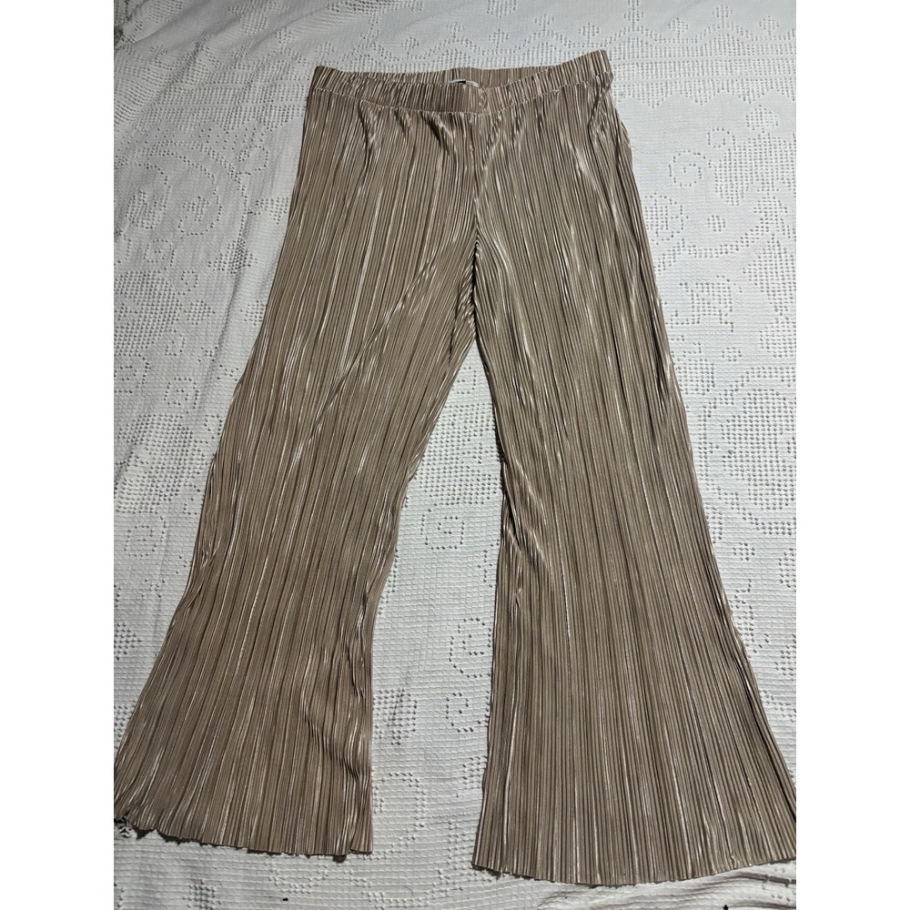 Women's Gold Tan Satin Ruched Pants Elastic Waist Rachel Zoe XL